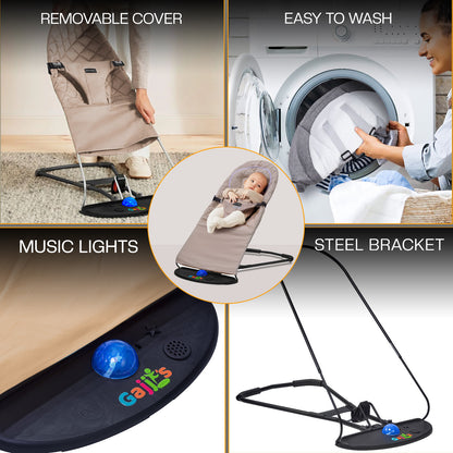 Newborn Baby Bouncer Infant Speaker Colorful Lights Foldable Chair Rocking Seat