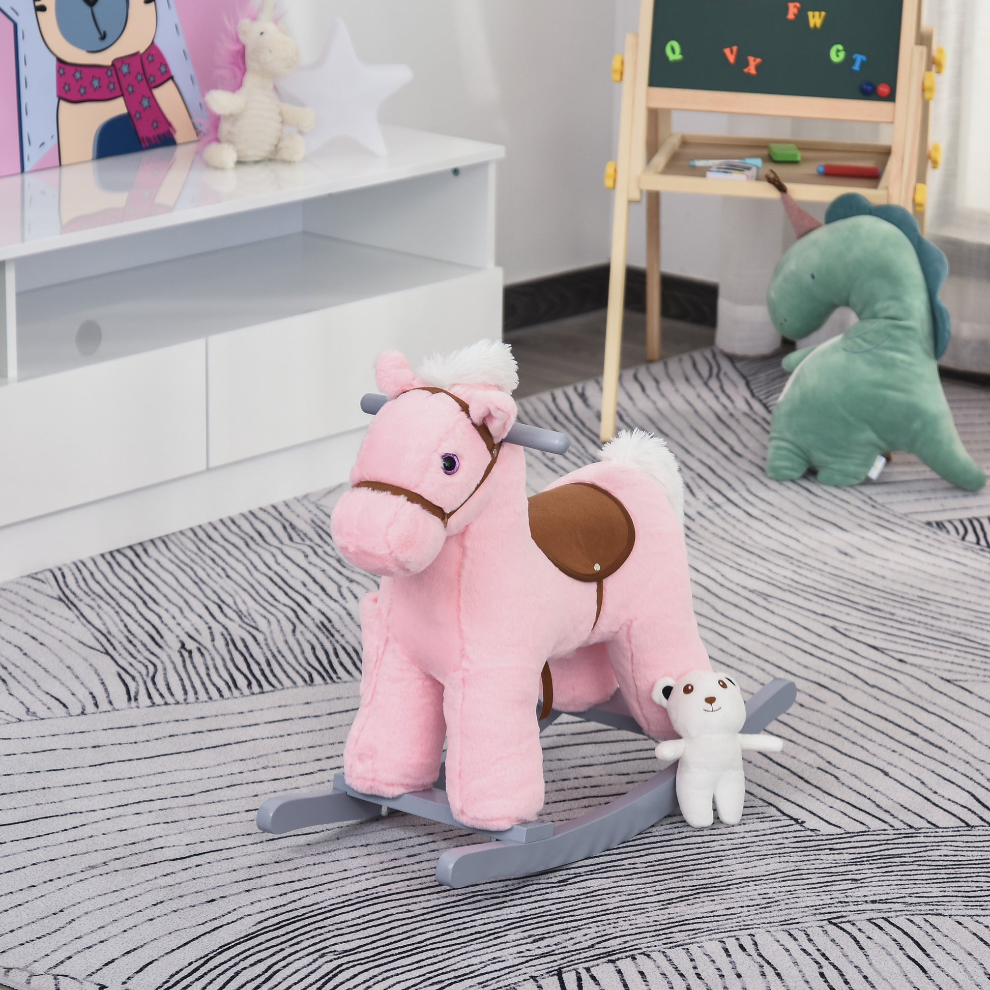 Kids Plush Ride-On Rocking Horse Rocker Plush Toy W/ Sounds for 18-36 Months
