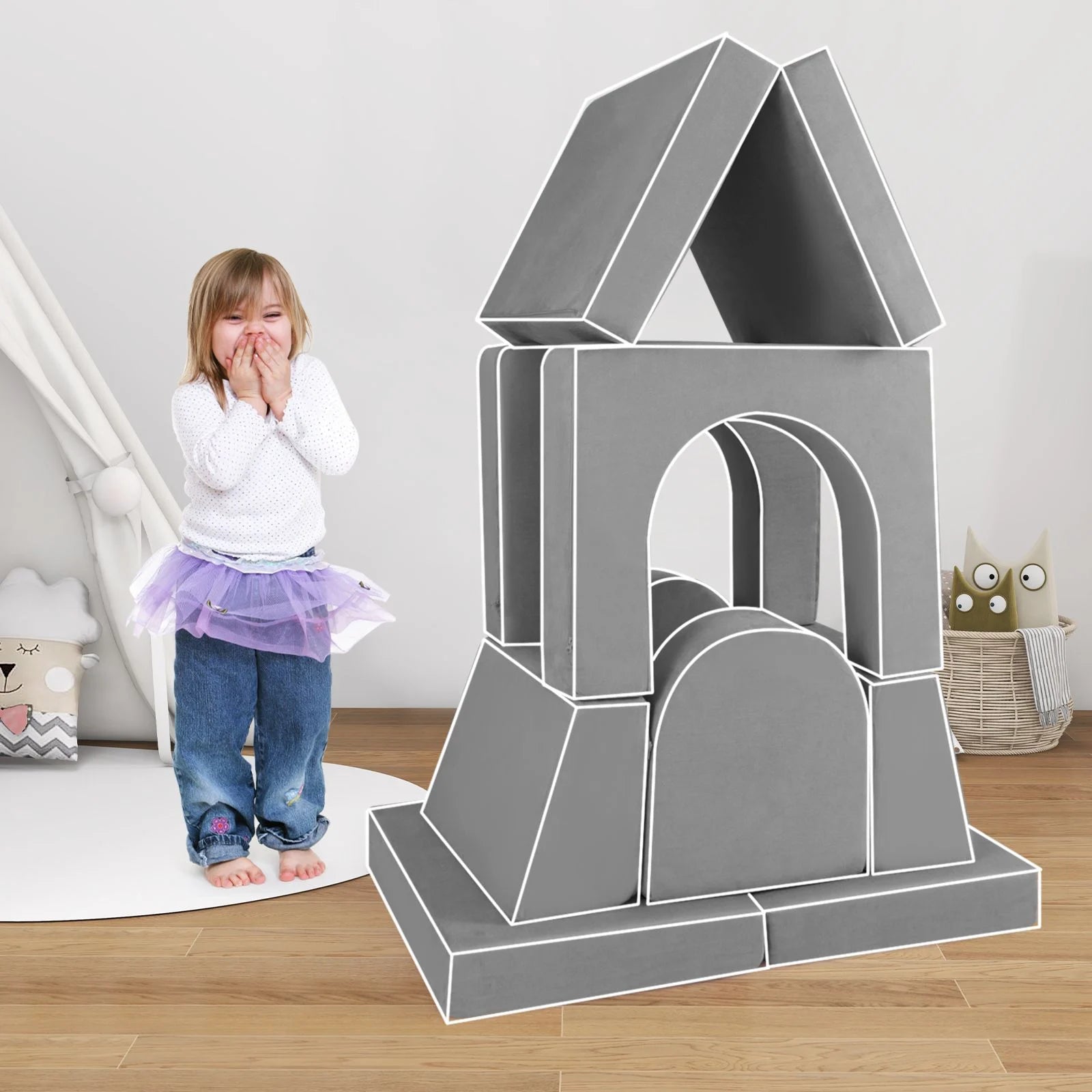 8-Piece Modular Kids Play Couch with Machine-Washable Covers