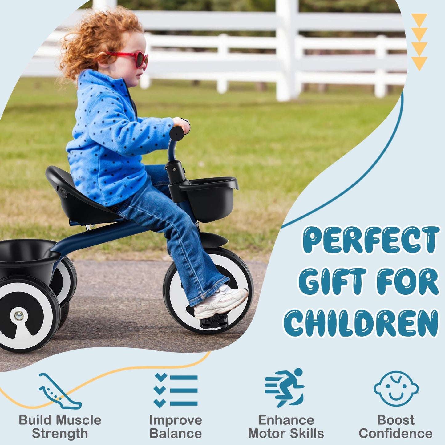 Toddler Tricycle Kids Trike with Adjustable Seat for 1.5-5 Years Old