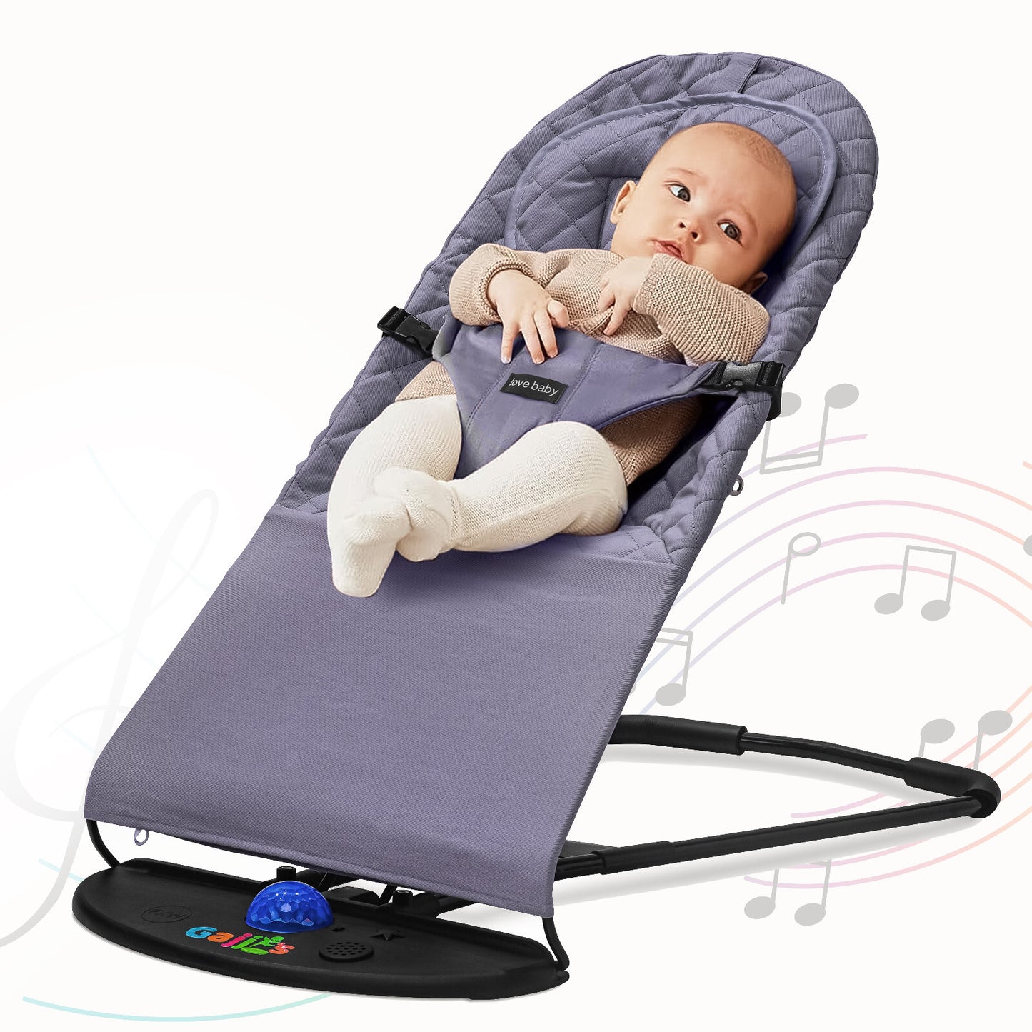 Newborn Baby Bouncer Infant Speaker Colorful Lights Foldable Chair Rocking Seat