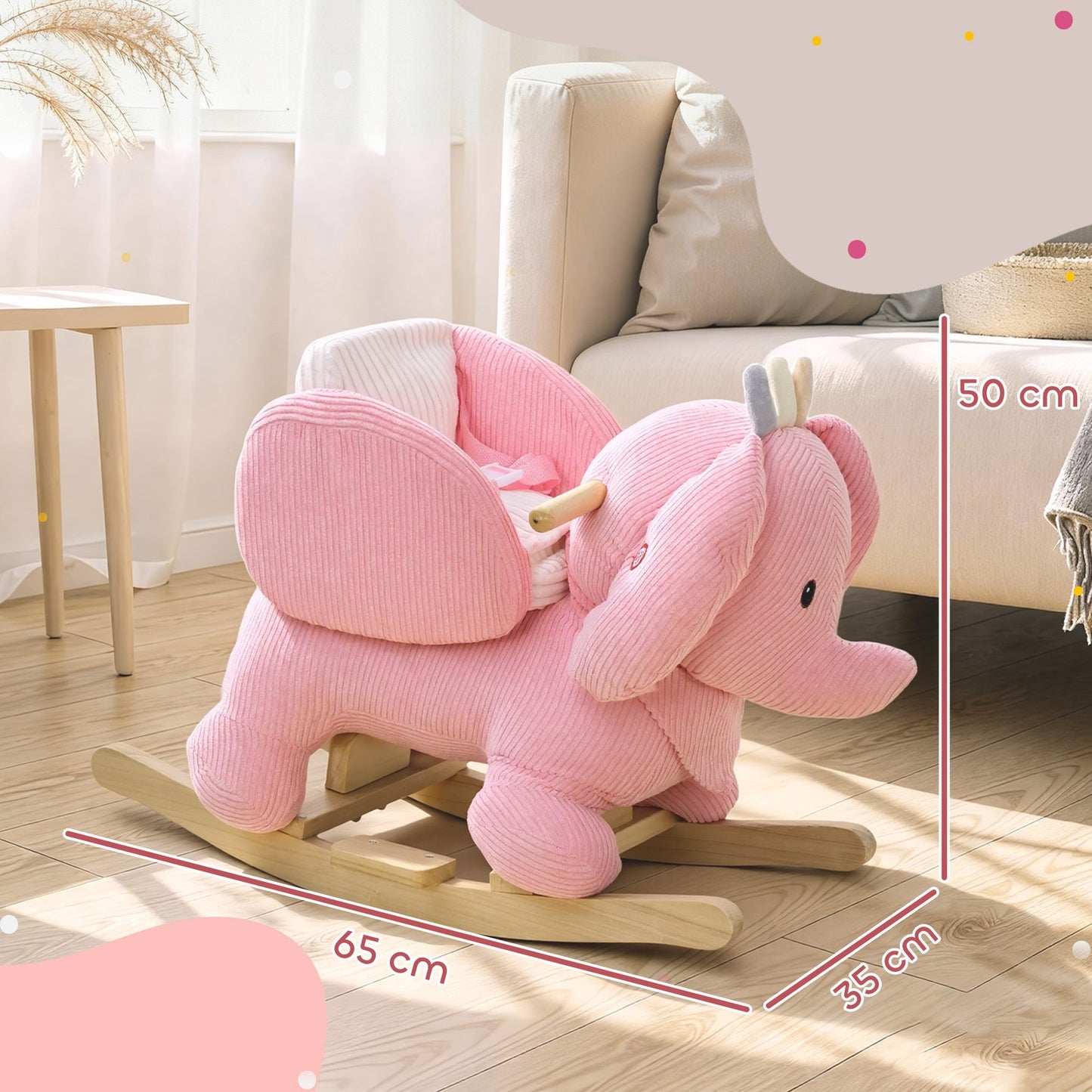 Kids Rocking Horse, Baby Ride on Elephant Rocker with Safety Belt, Pink