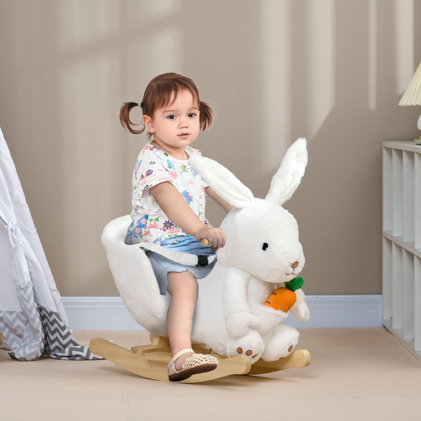 Kids Rocking Horse, Plush Rabbit-Shaped Baby Rocking Chair, for 18-36 Months