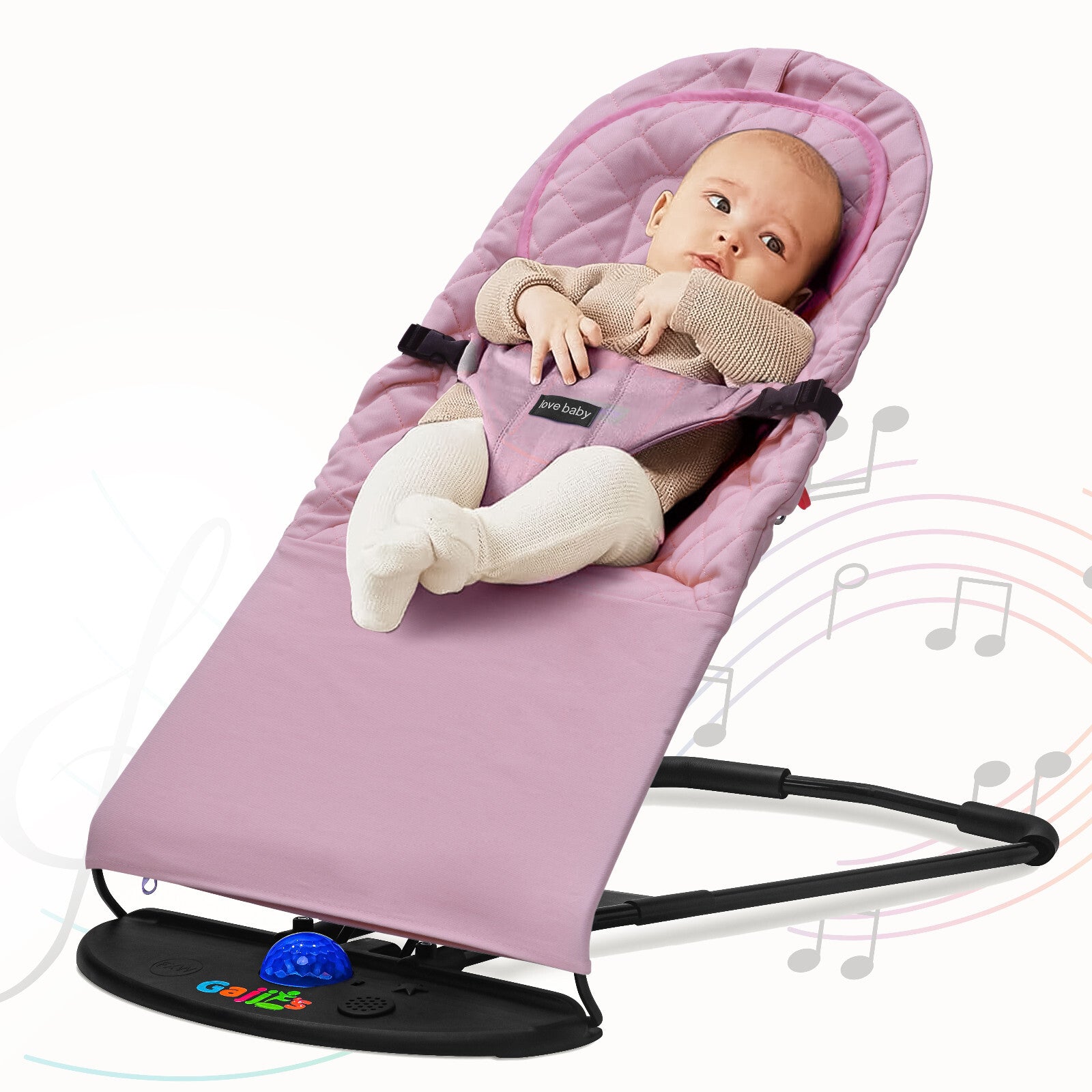 Newborn Baby Bouncer Infant Speaker Colorful Lights Foldable Chair Rocking Seat