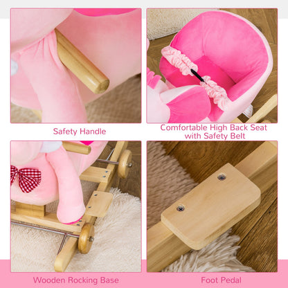 HOMCOM 2-In-1 Baby Rocking Horse Ride on Elephant W/ Wheels Music, Pink
