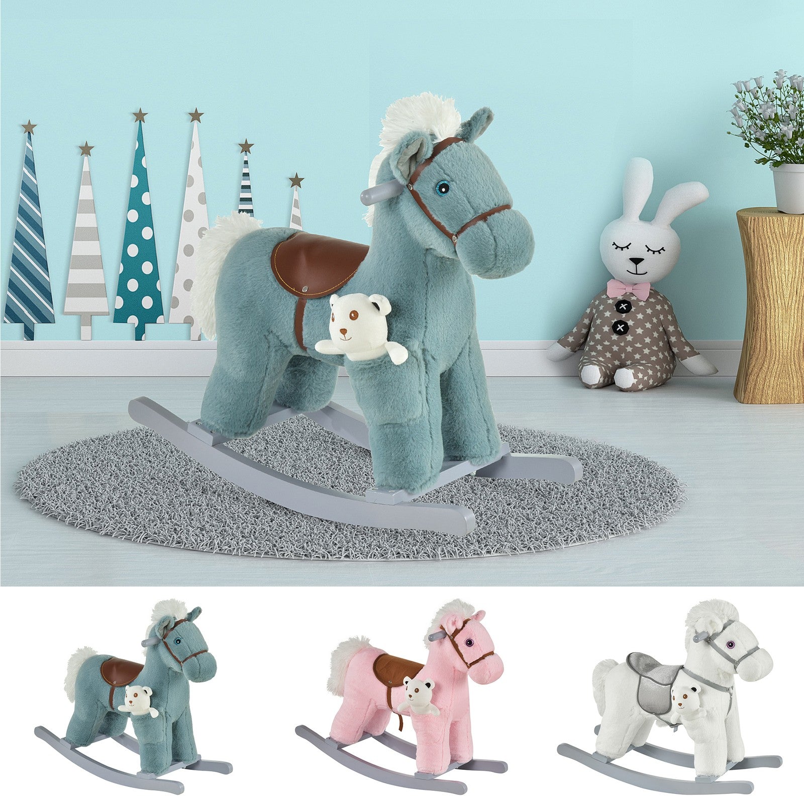 Kids Plush Ride-On Rocking Horse Rocker Plush Toy W/ Sounds for 18-36 Months