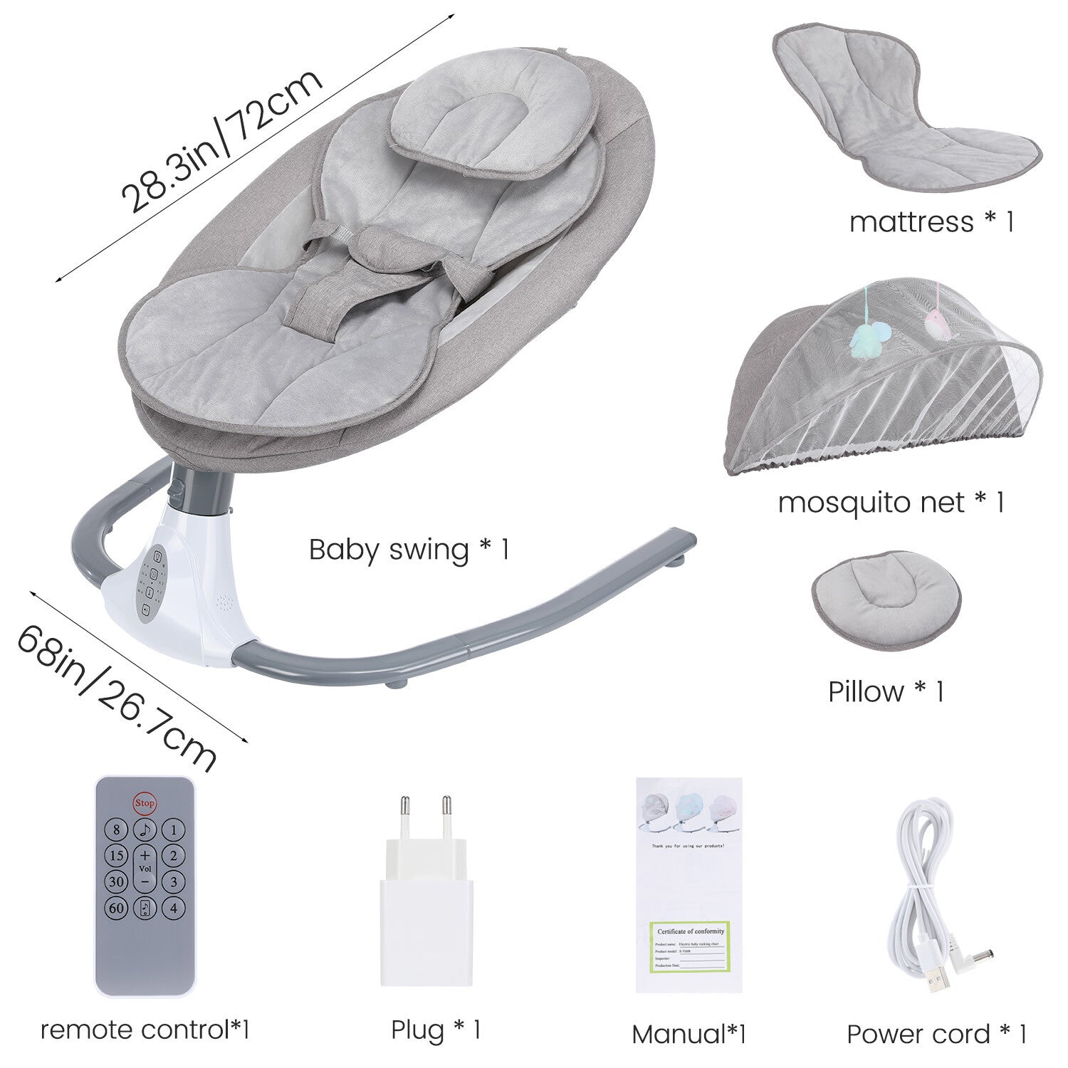 Bluetooth Electric Baby Swing Infant Cradle Bouncer Rocker Chair Music Remote UK