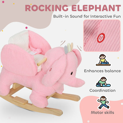 Kids Rocking Horse, Baby Ride on Elephant Rocker with Safety Belt, Pink