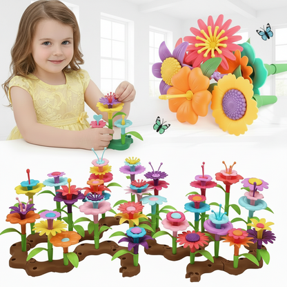 Flower Garden Building Set with European girl in yellow Easter dress